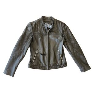 MODA INTERNATIONAL Black Quilted Genuine Leather Moto Jacket Women's